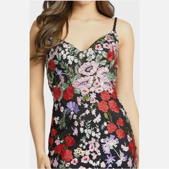 NWT $598 Mac Duggal‎ [ 8 ] Floral Lace Embroidered Sweetheart Gown Black Red - Picture 2 of 16